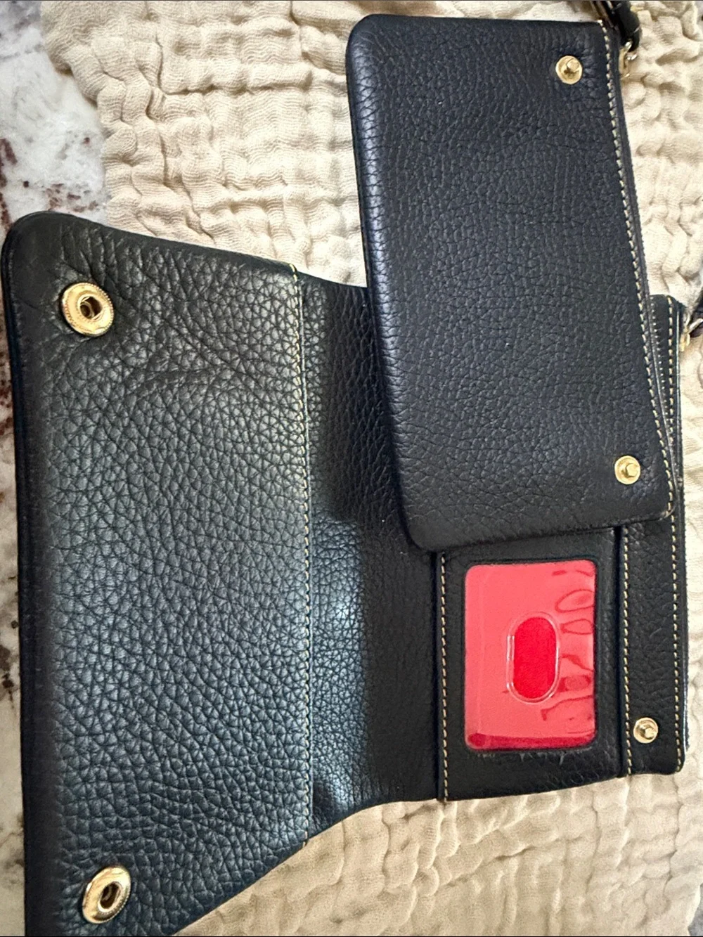 Dooney & Bourke Black Pebbled Leather Zip Wristlet with Gold Accent
